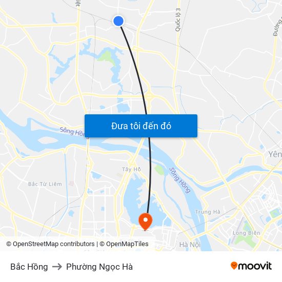 Bắc Hồng to Phường Ngọc Hà map