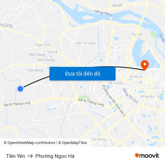 Tiền Yên to Phường Ngọc Hà map