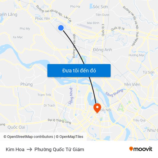 Kim Hoa to Phường Quốc Tử Giám map