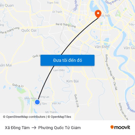 Xã Đồng Tâm to Phường Quốc Tử Giám map