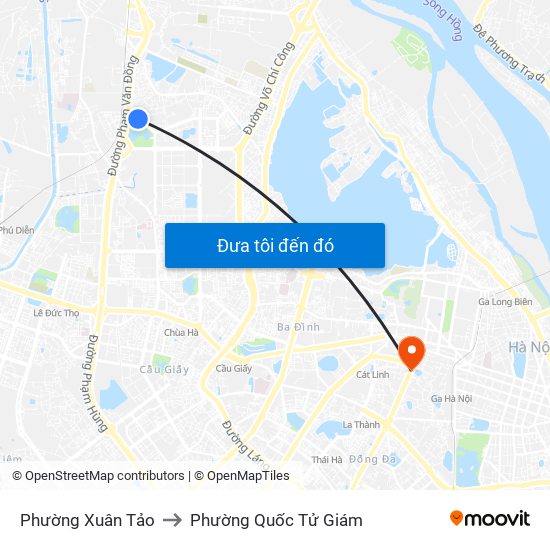 Phường Xuân Tảo to Phường Quốc Tử Giám map