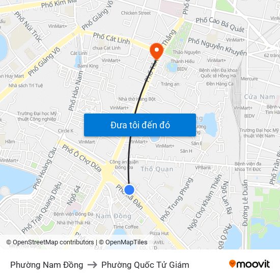 Phường Nam Đồng to Phường Quốc Tử Giám map