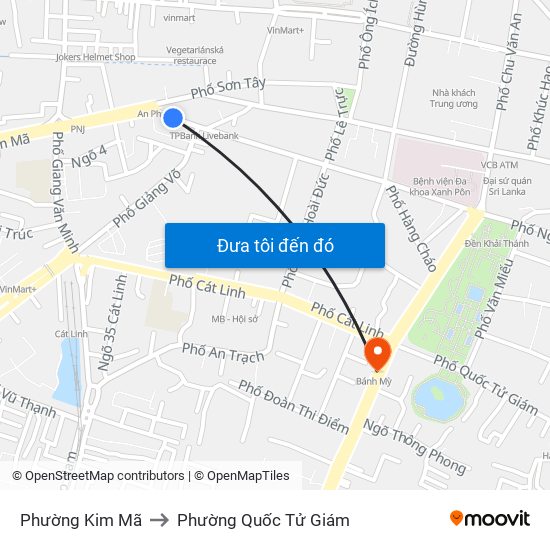 Phường Kim Mã to Phường Quốc Tử Giám map