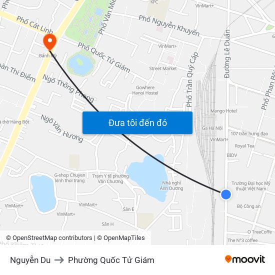 Nguyễn Du to Phường Quốc Tử Giám map