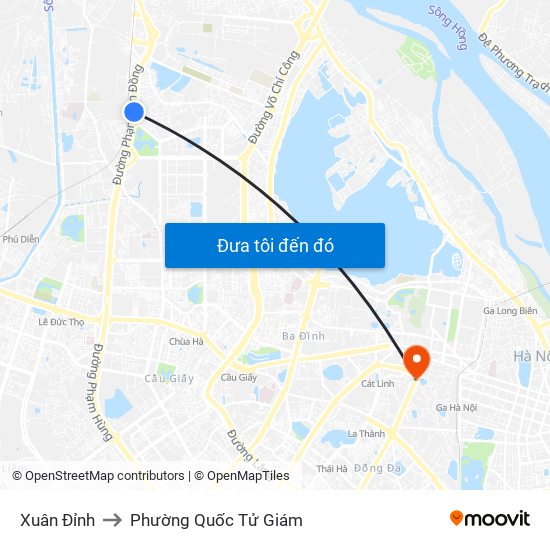 Xuân Đỉnh to Phường Quốc Tử Giám map