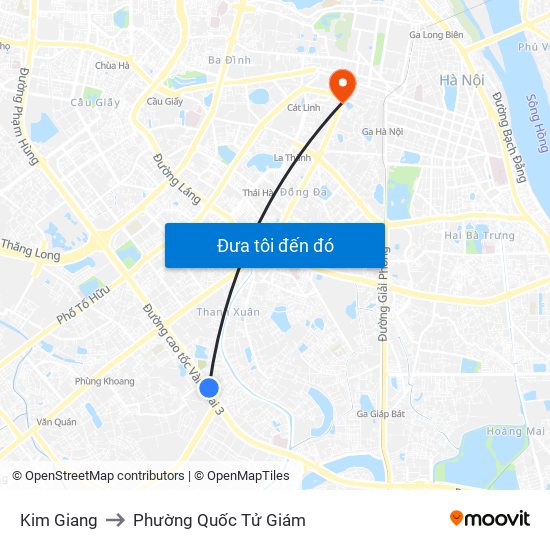 Kim Giang to Phường Quốc Tử Giám map