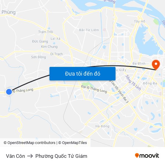 Vân Côn to Phường Quốc Tử Giám map