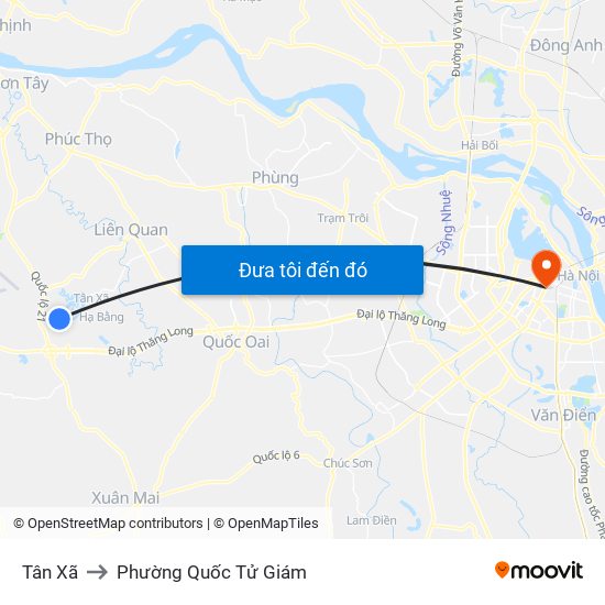 Tân Xã to Phường Quốc Tử Giám map