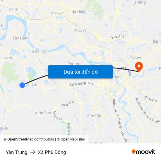 Yên Trung to Xã Phù Đổng map