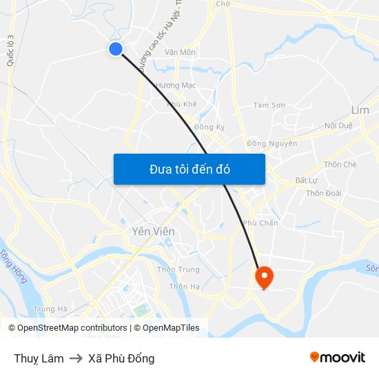 Thuỵ Lâm to Xã Phù Đổng map