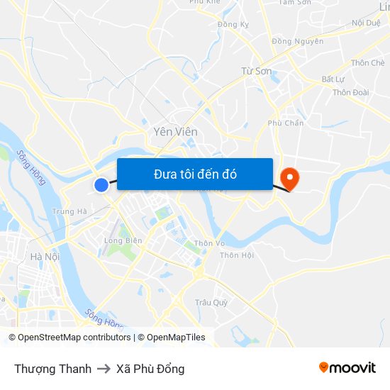 Thượng Thanh to Xã Phù Đổng map