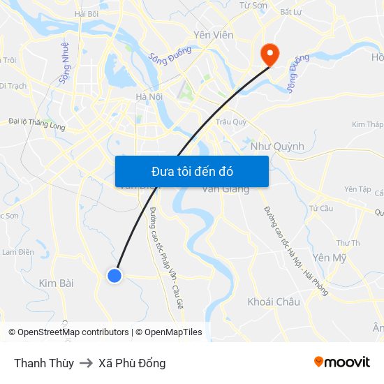 Thanh Thùy to Xã Phù Đổng map