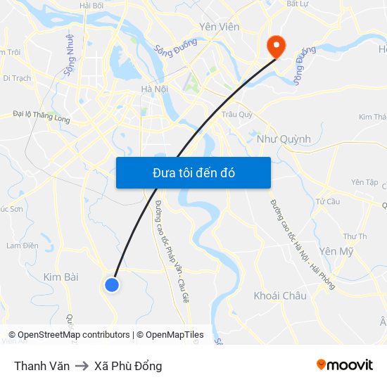Thanh Văn to Xã Phù Đổng map