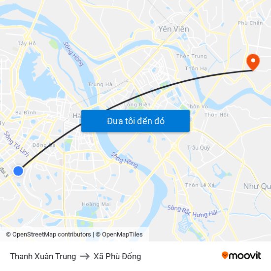 Thanh Xuân Trung to Xã Phù Đổng map