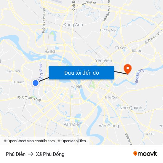 Phú Diễn to Xã Phù Đổng map