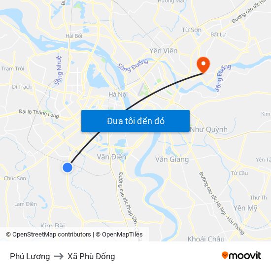 Phú Lương to Xã Phù Đổng map