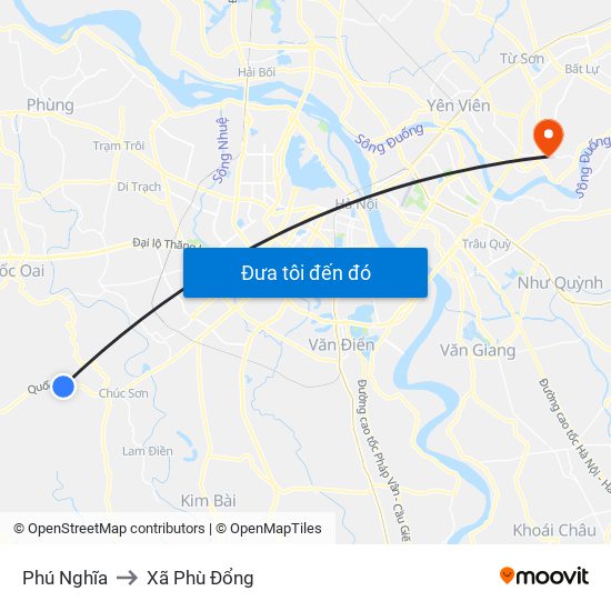 Phú Nghĩa to Xã Phù Đổng map