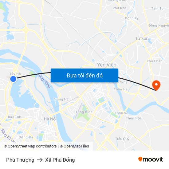 Phú Thượng to Xã Phù Đổng map
