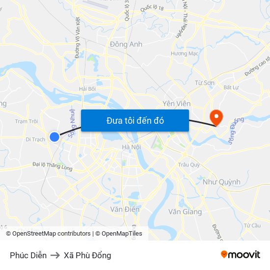 Phúc Diễn to Xã Phù Đổng map