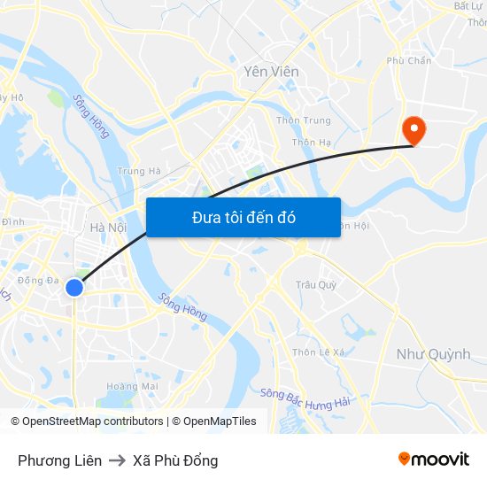 Phương Liên to Xã Phù Đổng map