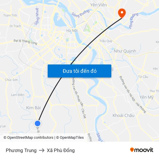 Phương Trung to Xã Phù Đổng map