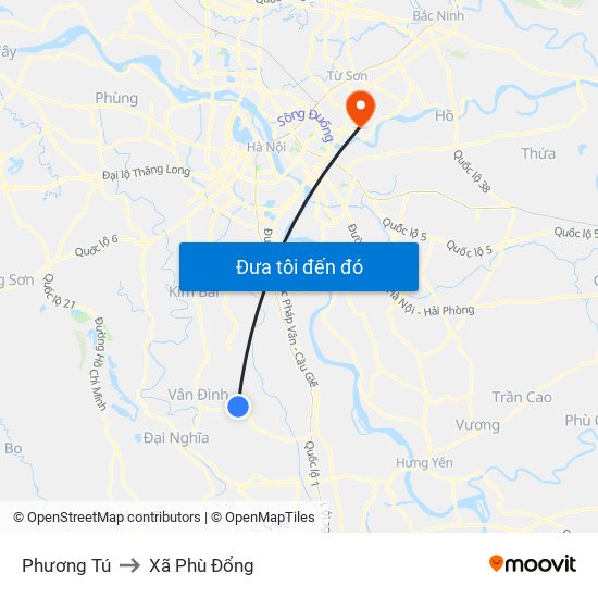 Phương Tú to Xã Phù Đổng map