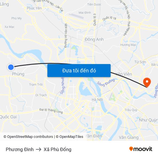 Phương Đình to Xã Phù Đổng map