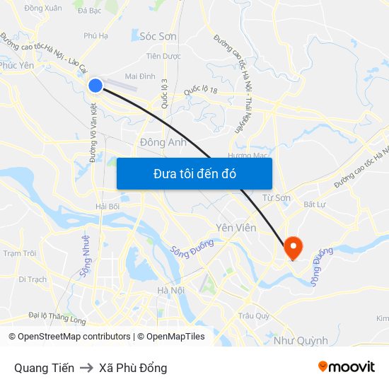 Quang Tiến to Xã Phù Đổng map