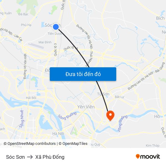Sóc Sơn to Xã Phù Đổng map