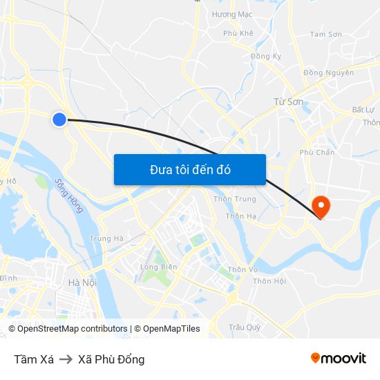 Tầm Xá to Xã Phù Đổng map