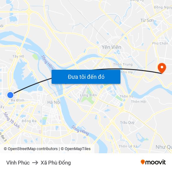 Vĩnh Phúc to Xã Phù Đổng map