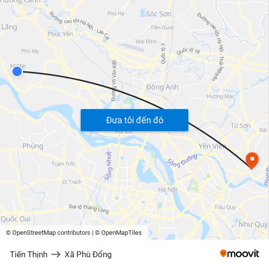 Tiến Thịnh to Xã Phù Đổng map