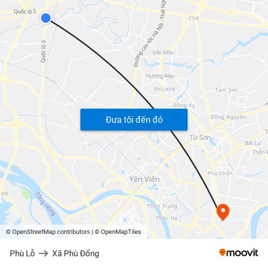 Phù Lỗ to Xã Phù Đổng map