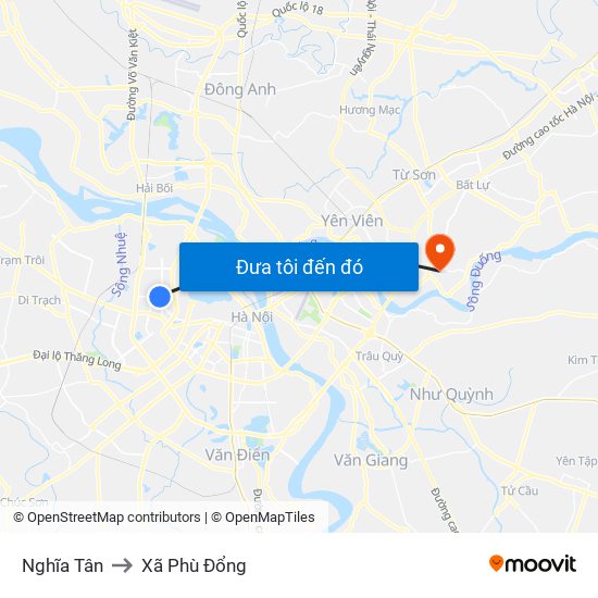 Nghĩa Tân to Xã Phù Đổng map