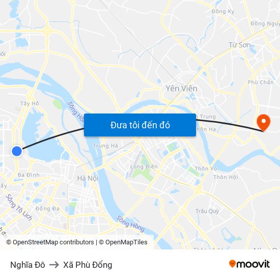 Nghĩa Đô to Xã Phù Đổng map