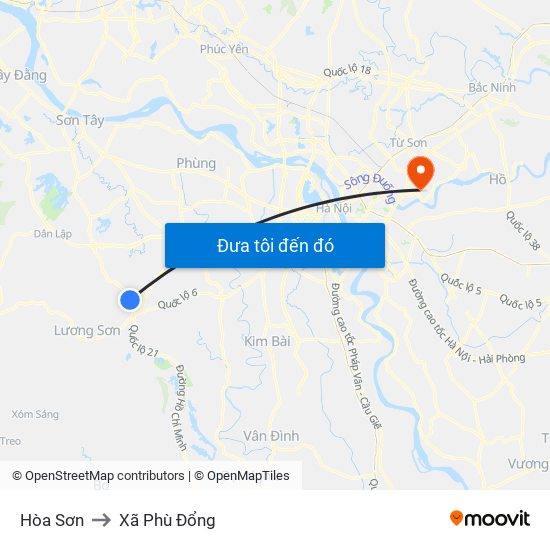 Hòa Sơn to Xã Phù Đổng map