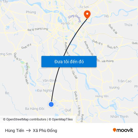 Hùng Tiến to Xã Phù Đổng map