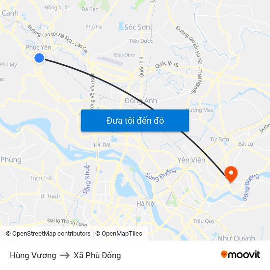 Hùng Vương to Xã Phù Đổng map
