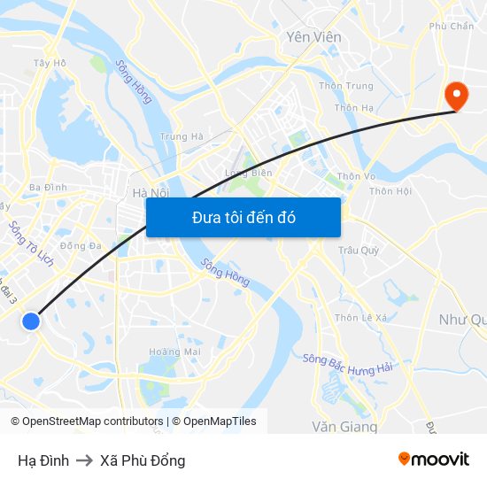 Hạ Đình to Xã Phù Đổng map