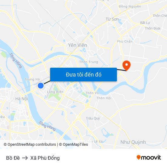 Bồ Đề to Xã Phù Đổng map