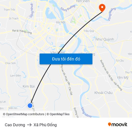 Cao Dương to Xã Phù Đổng map