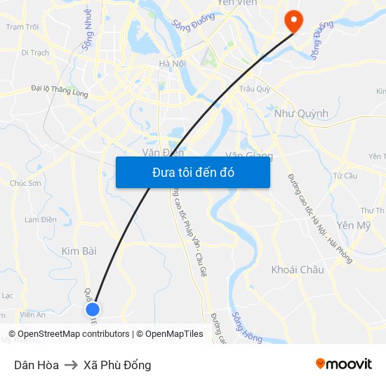 Dân Hòa to Xã Phù Đổng map