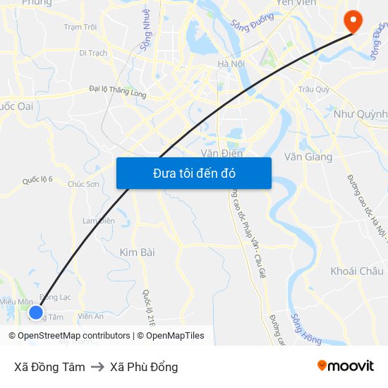 Xã Đồng Tâm to Xã Phù Đổng map
