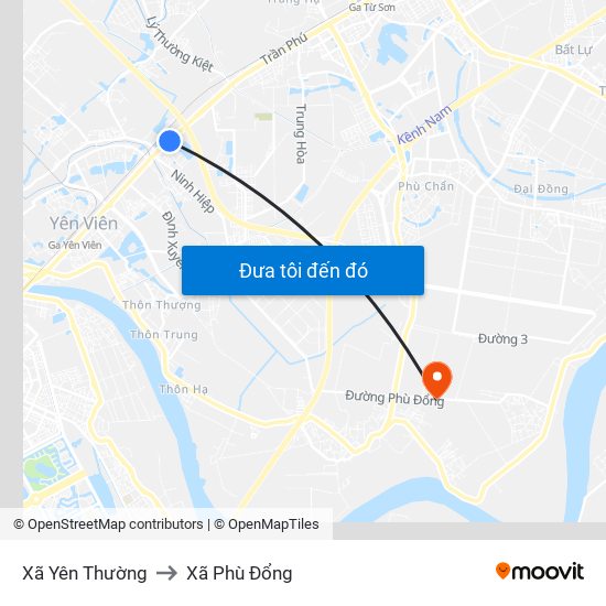 Xã Yên Thường to Xã Phù Đổng map