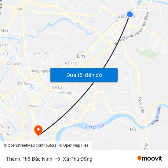 Thành Phố Bắc Ninh to Xã Phù Đổng map