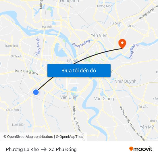 Phường La Khê to Xã Phù Đổng map