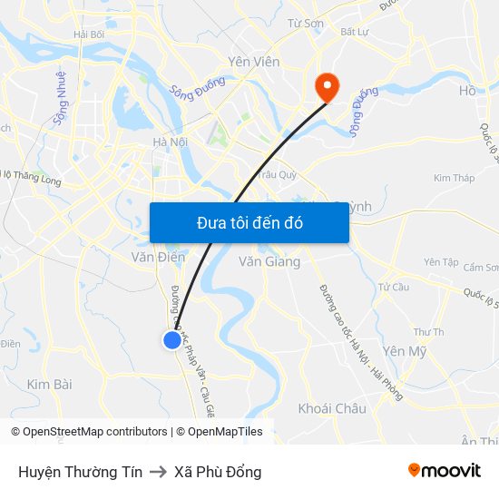 Huyện Thường Tín to Xã Phù Đổng map