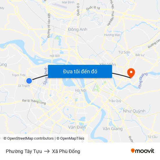 Phường Tây Tựu to Xã Phù Đổng map