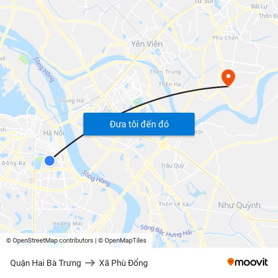 Quận Hai Bà Trưng to Xã Phù Đổng map