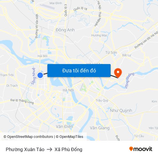 Phường Xuân Tảo to Xã Phù Đổng map